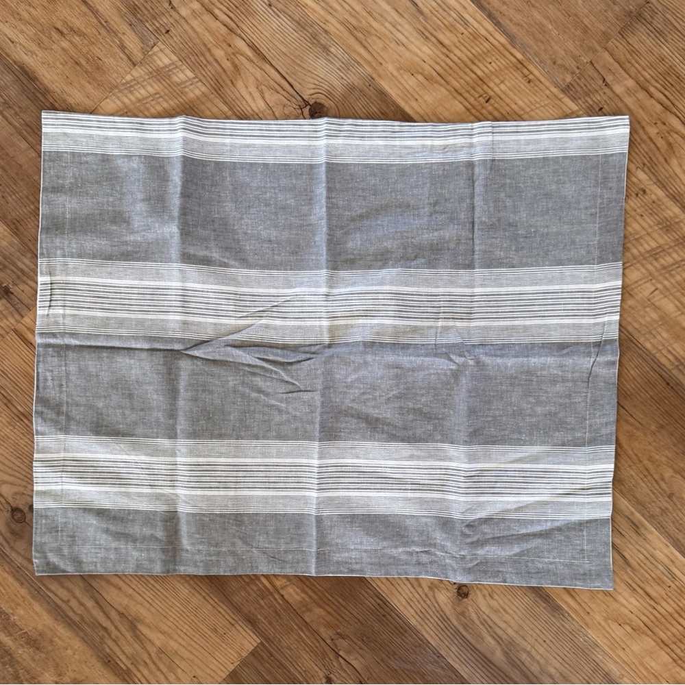 SINGLE Threshold cotton/ linen blend Gray & White Striped Sham Size Full/Queen